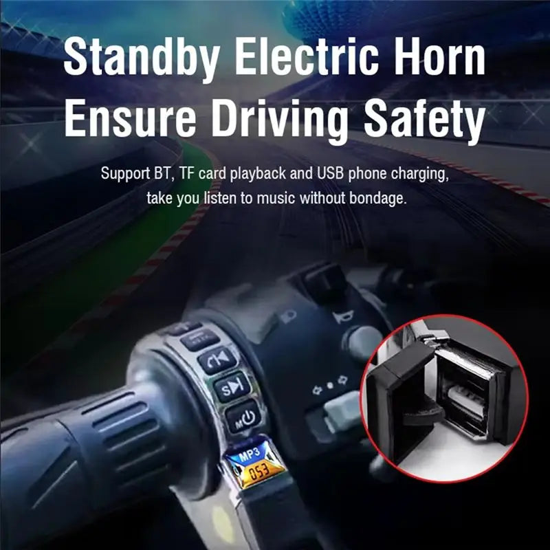 High Quality Motorcycle Handlebar BT Speaker With Dual Horns And USB Charging Port For E-Bikes
