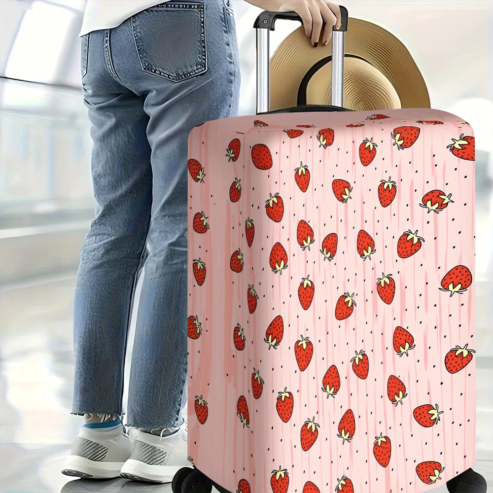 1PC Strawberry Print Luggage Cover for luggage sizes 18-32 inches; dust and elastic travel accessories to effectively protect