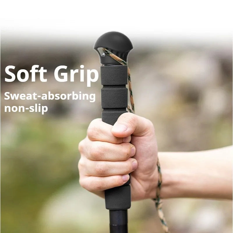 Aluminum Alloy Hiking Stick Foldable Extendable Self-defense Hiking Stick Lightweight Multifunctional Camping Outdoor Tools