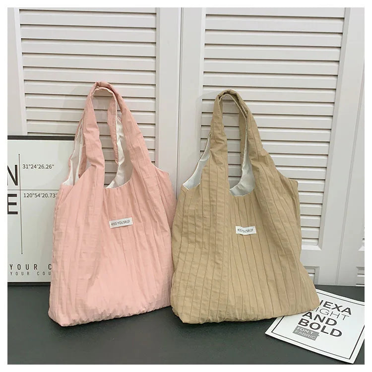Summer Large Capacity Casual Handbag Women's Shoulder Bag Simple Match All Occasions Student Commuting Tote Bag Soft Nylon