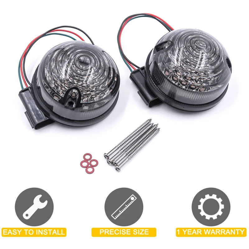 2Pcs Waterproof Smoked Lens 73mm Round Red Lamp Tail Brake Stop Light For Land Rover Defender 90/110 1983-2016