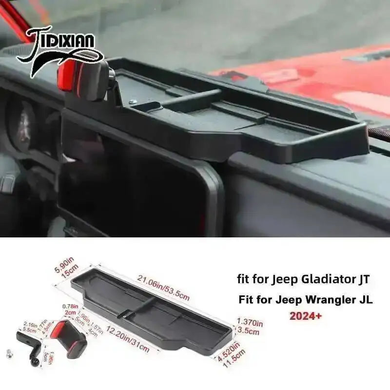 JIDIXIAN for Jeep Wrangler JL 4Xe for Gladiator JT 2018 2019 2020 2021 2022 2023 2024 2025 Dashboard Phone Holder Storage Box