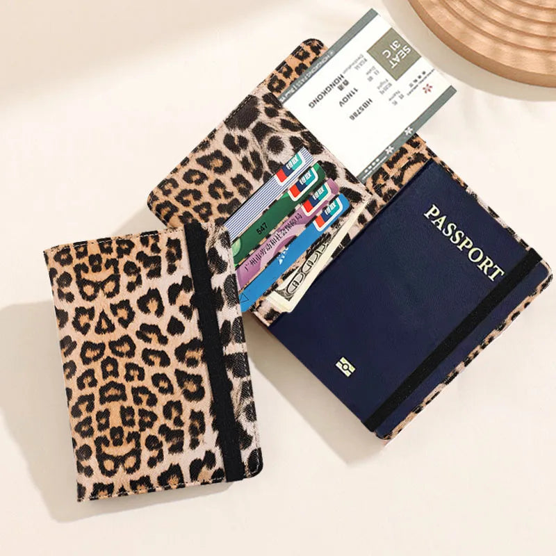 Passport Cover With Bandage Waterproof Passport Clip Built-in RFID Shielding Leopard Print Passport holder Travel Accessories
