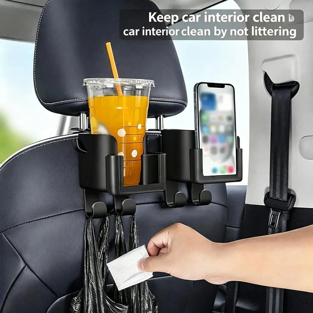 Multi functional car seat back storage rack with cup holder! Mobile phone holder and hook - suitable for most car models