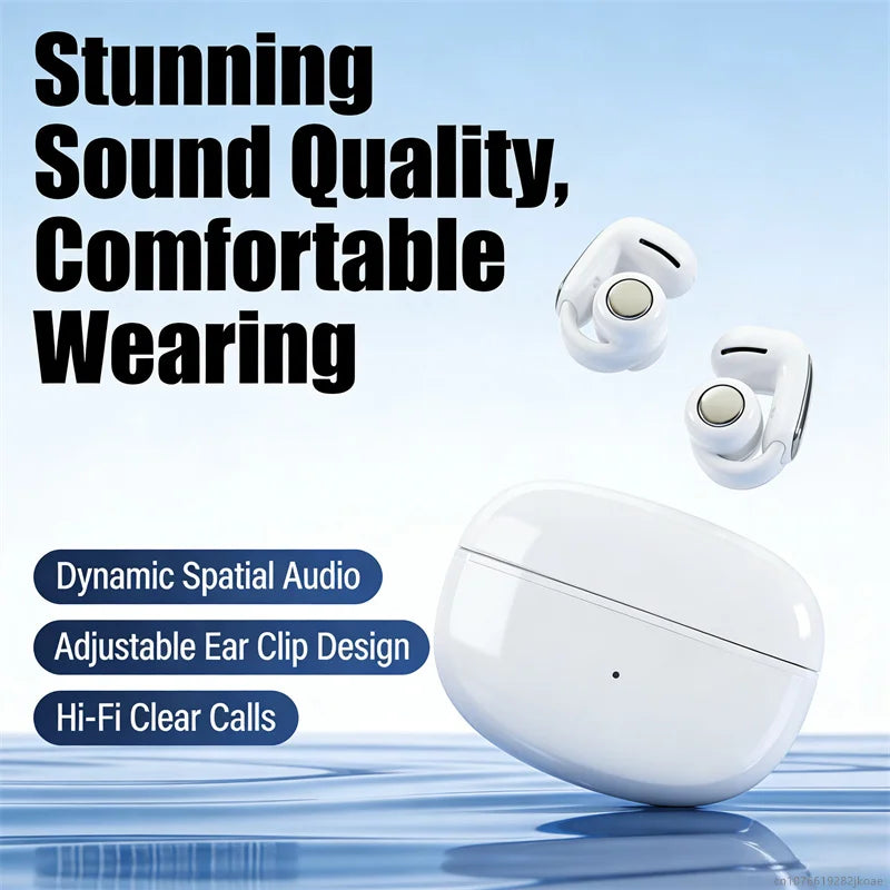 V12 Ear Clip Earphone Wireless Bluetooth HD Call Headphones Sports Gaming Open Headset HiFi Stereo Earbuds 350mAh Long Standby