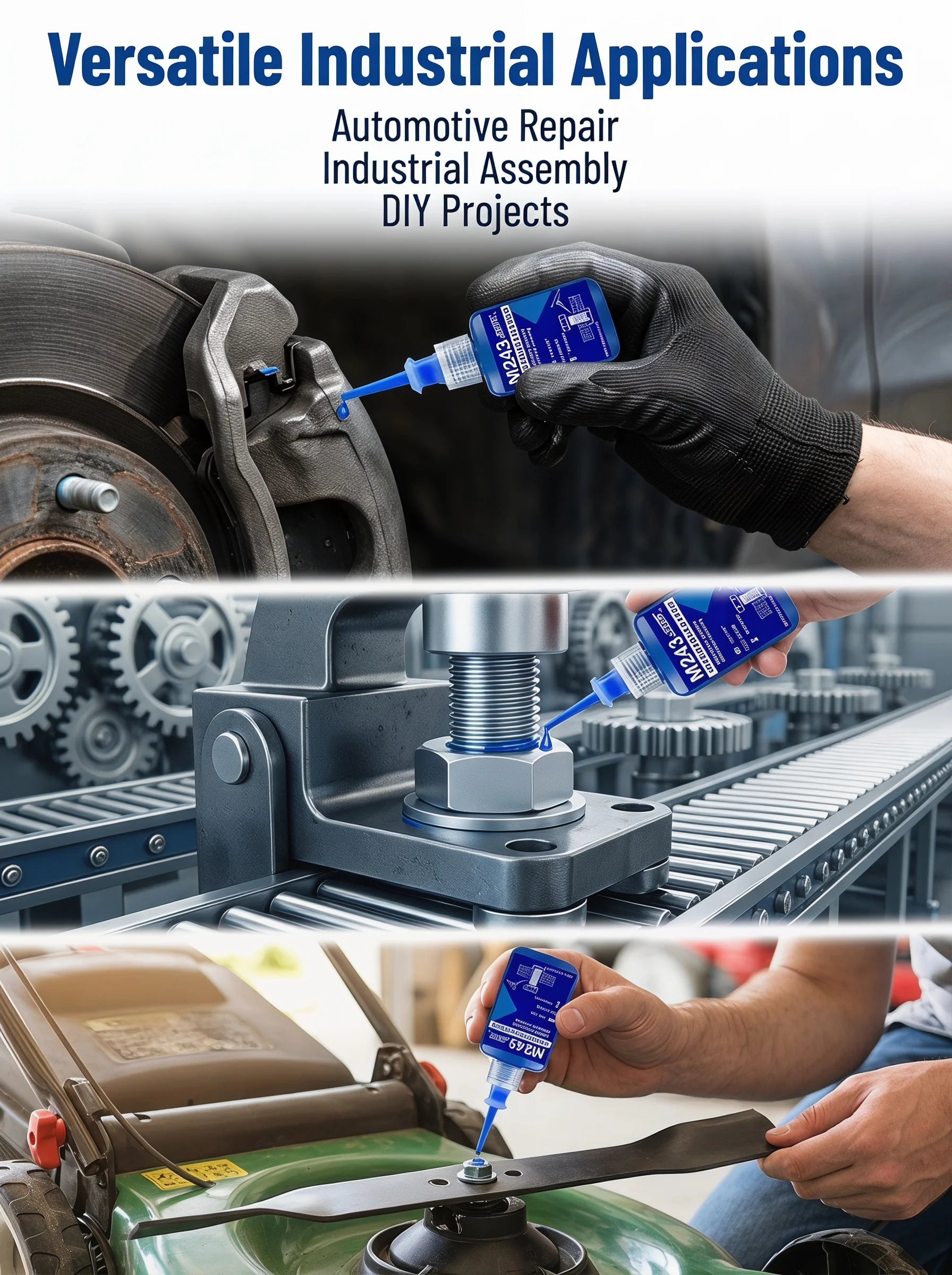 Medium Strength Blue Threadlocker, 50ml, Oil-Resistant and Anti-Rust Anaerobic Adhesive for Metal Fasteners on Motorcycles, Bicycles and Cars