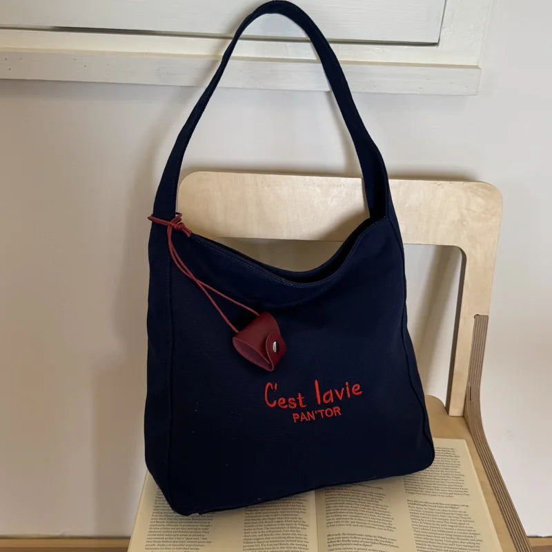 2026 Summer New Korean Style Canvas Casual Fashionable Tote Bags Single Shoulder Large Capacity Tote Shopping Bags for Leisure