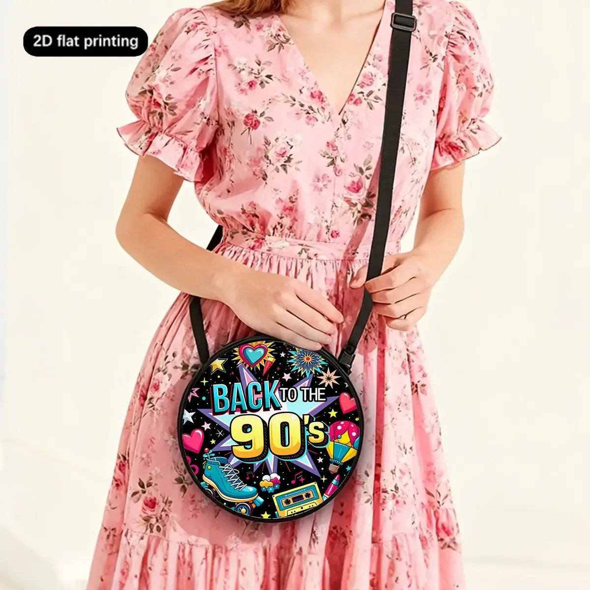 Radio Print Round Shoulder Bag Casual Messenger Bag Daily Adjustable Strap Crossbody Bag for Woman Best Gifts 2D Flat
