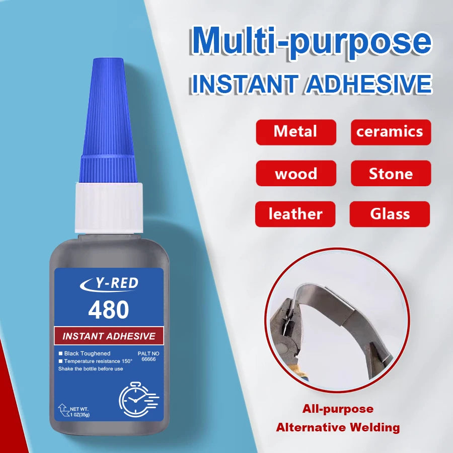 480 Black Super Glue,Instant Adhesive Super Strong CA Glue for DIY, Repair, Crafts, Metal, Plastic, Rubberr