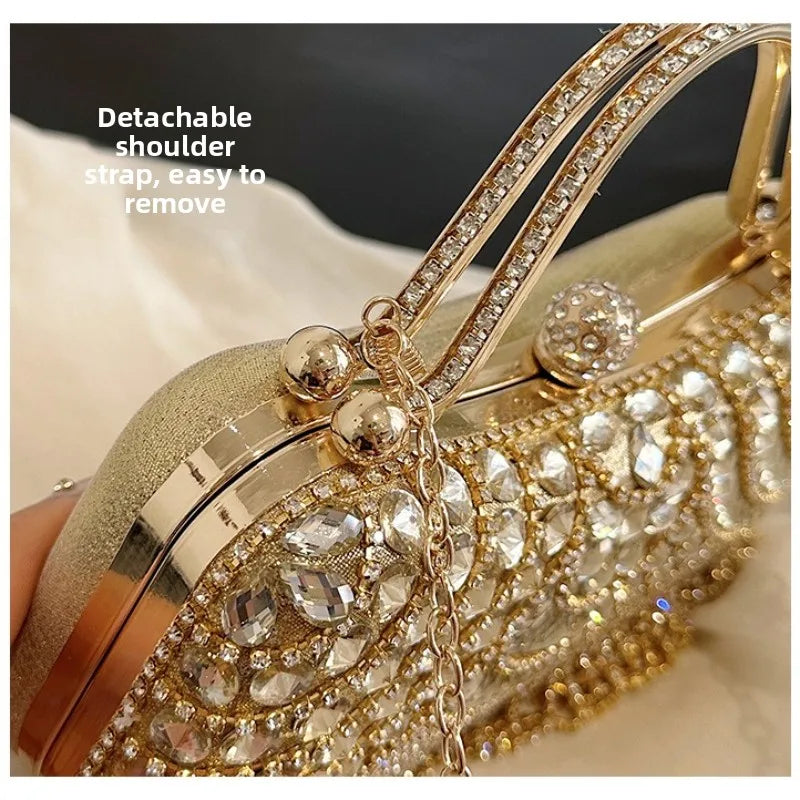 Women Hand Bag Rhinestone dinner bag, tassel hand-held banquet bag, fashionable socialite evening gown, single shoulder slanted