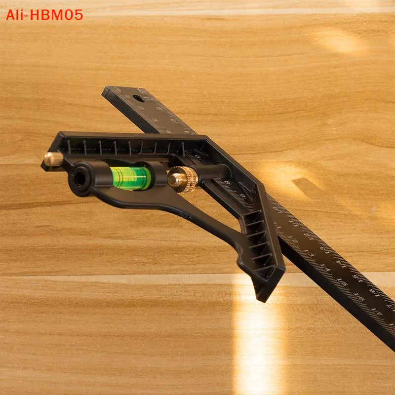 (HB05)15/20/25CM Adjustable Combination Right Angle Ruler 45/90 Degree With Bubble Level Gauge Multifunctional Measuring Tools