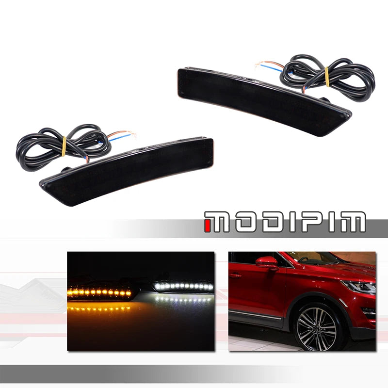 Switchback Dynamic Amber LED Front Side Marker Lights w/ White DRL Driving Lights For Lincoln MKX 2016-2018 & Nautilus 2019-2022