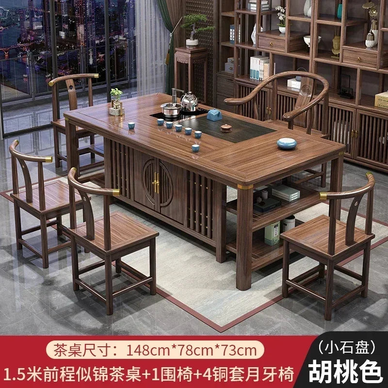 r5.13  solid wood tea table and chair combination one table five chairs coee table tea set household kung fu tea