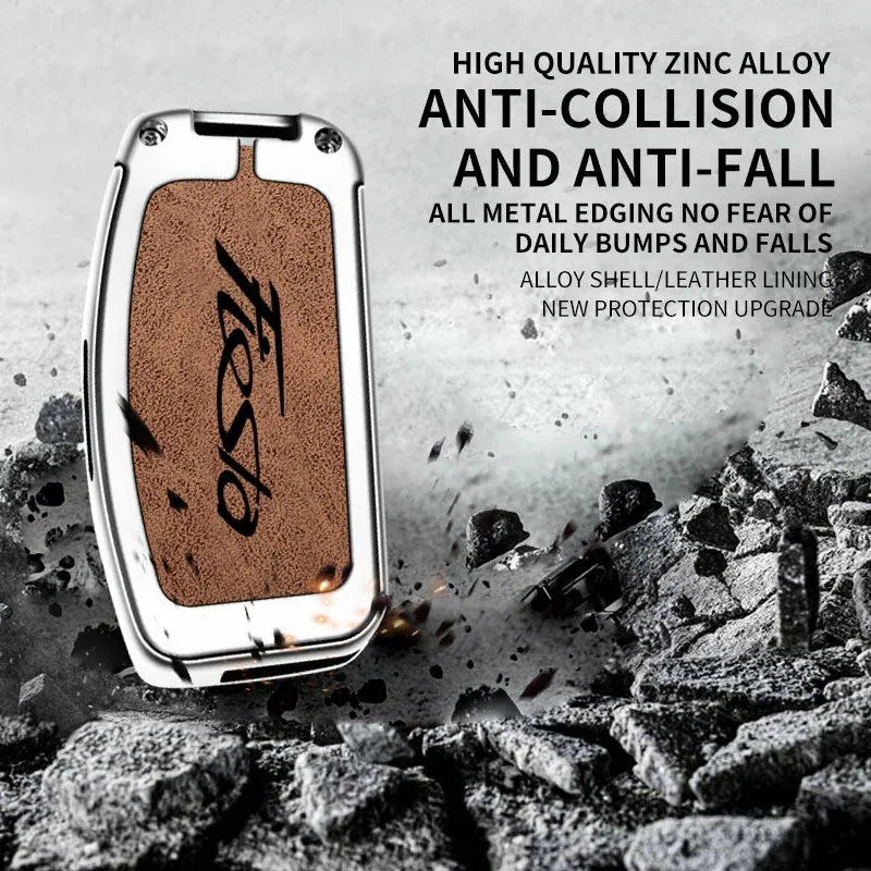 New Auto TPU Zinc Alloy Key Case Bag For Ford Fiesta Logo Car Key Chain Car Metal Key Shell Car Interior Decoration Accessories