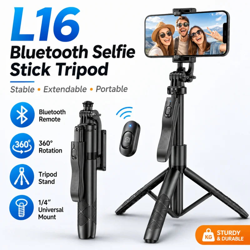 L16 Bluetooth Selfie Stick Tripod with Dual Fill Light, Extendable Phone Stand Handheld Stabilizer for Live Streaming Vlog Selfi