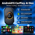 2026 New CarPlay AI Box Android 15 Wireless CarPlay & Android Auto Adapter Support YouTube Netflix IPTV Spotify Plug and Play