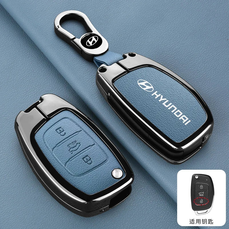 Zinc Alloy Leather Car Remote Key Case Cover For Hyundai Solaris Accent Tucson l10 l20 l30 IX35 Kia K2 K5 Rio Auto Accessories