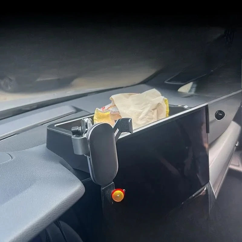 For VW Golf 8.5 2025 2026 Screen Rear Storage Box with Phone Holder Practical In-Car Organizer Dashboard Accessories
