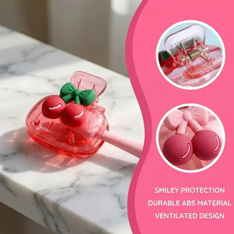 Cherry Bow Design Toothbrush Head Case Protective Cap For Kids Travel Dustproof Oral Care Accessory