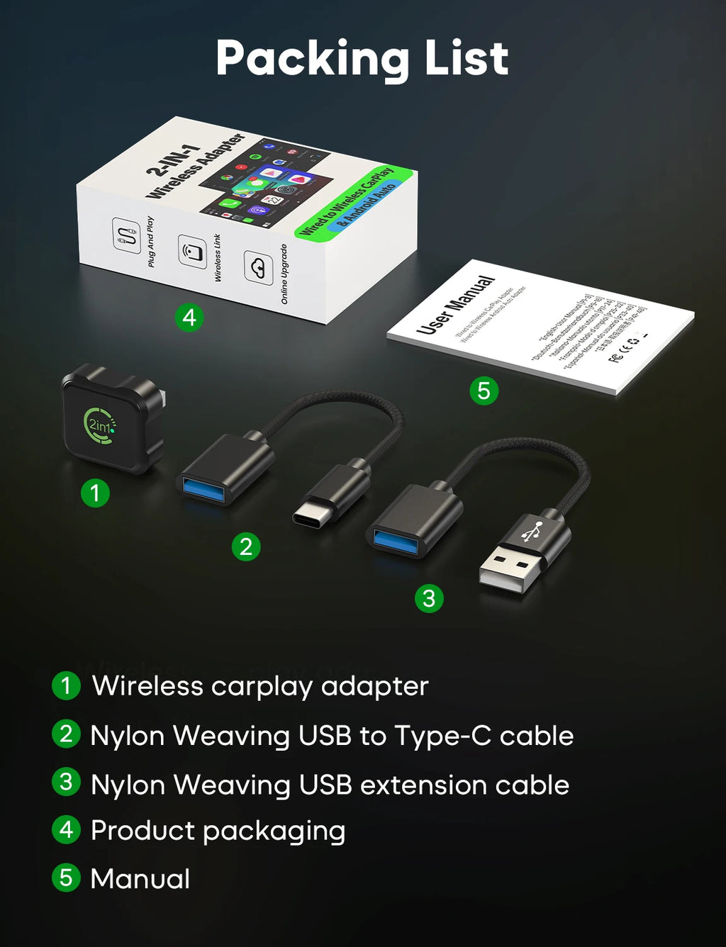 2026 Upgraded Wireless CarPlay & Android Auto Adapter, 2-in-1 Mini Size Plug and Play Adapter for iPhone & Android Auto, Seamless Connection for Convert Wired to Wireless Car Play, USB/USB-C Port