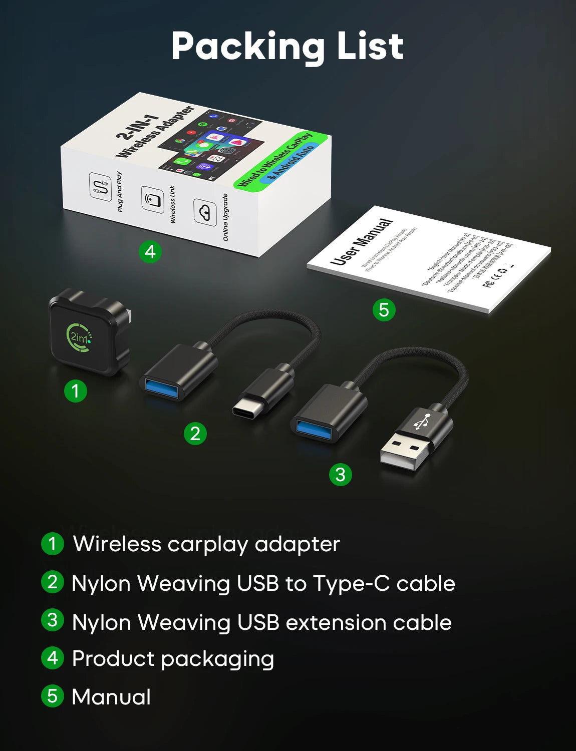 2026 Upgraded Wireless CarPlay & Android Auto Adapter, 2-in-1 Mini Size Plug and Play Adapter for iPhone & Android Auto, Seamless Connection for Convert Wired to Wireless Car Play, USB/USB-C Port