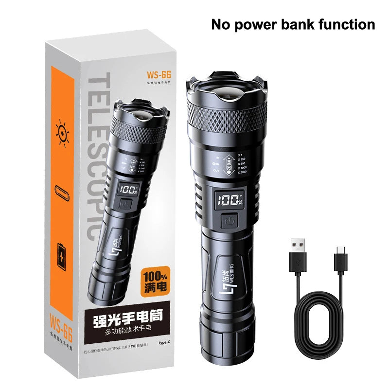 LED 18650 Flashlight Waterproof Camping Hiking Emergency Survival Lamp USB Rechargeable High Power Telescopic Zoom Flashlights
