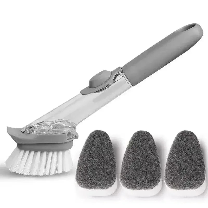 2 in 1 Refillable Kitchen Brush Long Handle Detachable Soap Dispenser Scrubber for Pots Dishes Sink Non Scratch Eco Friendly