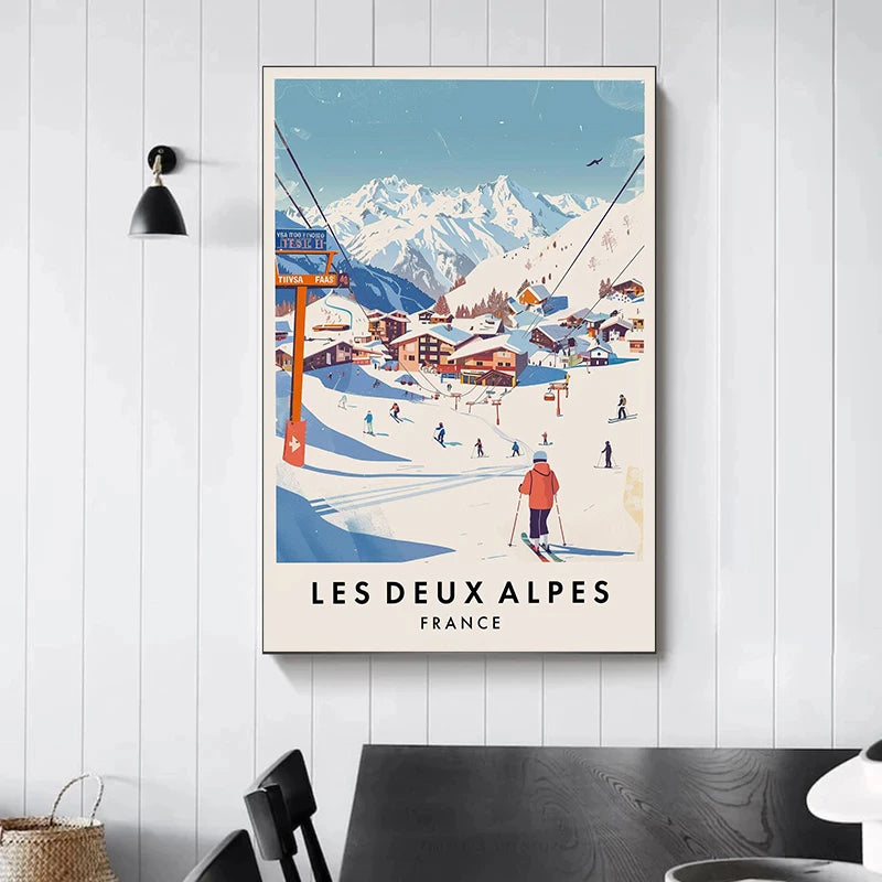 Famous Ski Resorts Travel Posters France Alpes Saint Anton Snow Mountain Prints Canvas Painting Wall Art Picture Home Room Decor