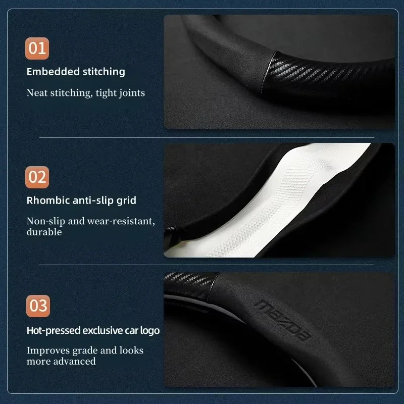 Car Suede Carbon Fiber Leather Steering Wheel Cover For Mazda BT-50 CX-3 CX-4 CX-5 CX-7 CX-9 MX5 Mazda 3 Axela 6 Gh Gj Demio Car