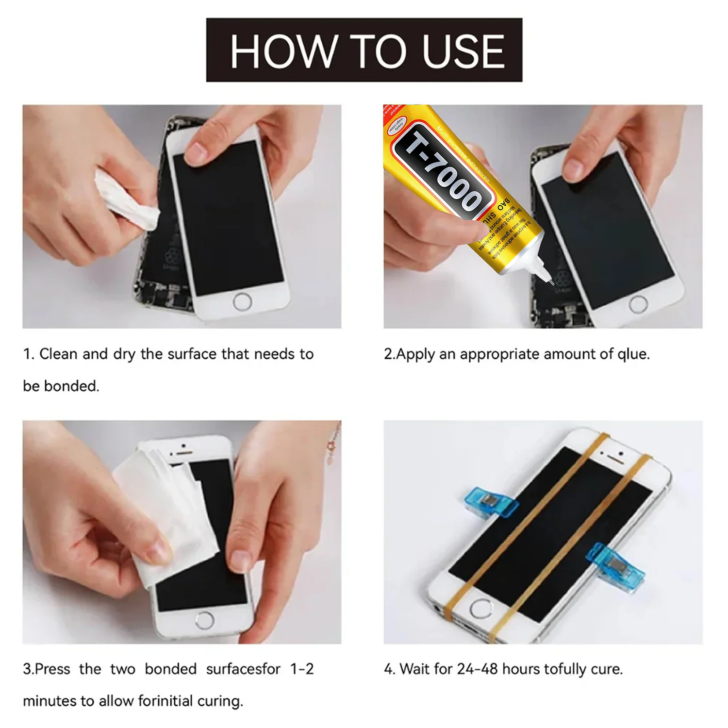 30pcs T7000 Upgrade Black Contact Cellphone Tablet Repair Adhesive,Strong Multi-Purpose Glue T7000 Precision Applicator Glue15mL