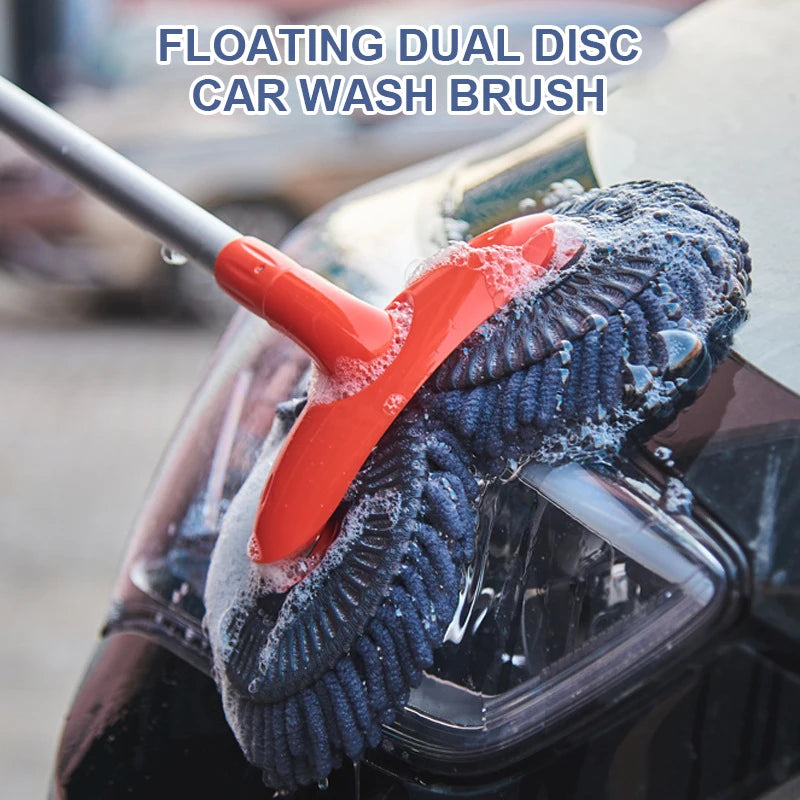 Double Brush Head Rotating Car Wash Mop Three-Section Telescopic Mop Roof Window Cleaning Maintenance Auto Supplies Accessories