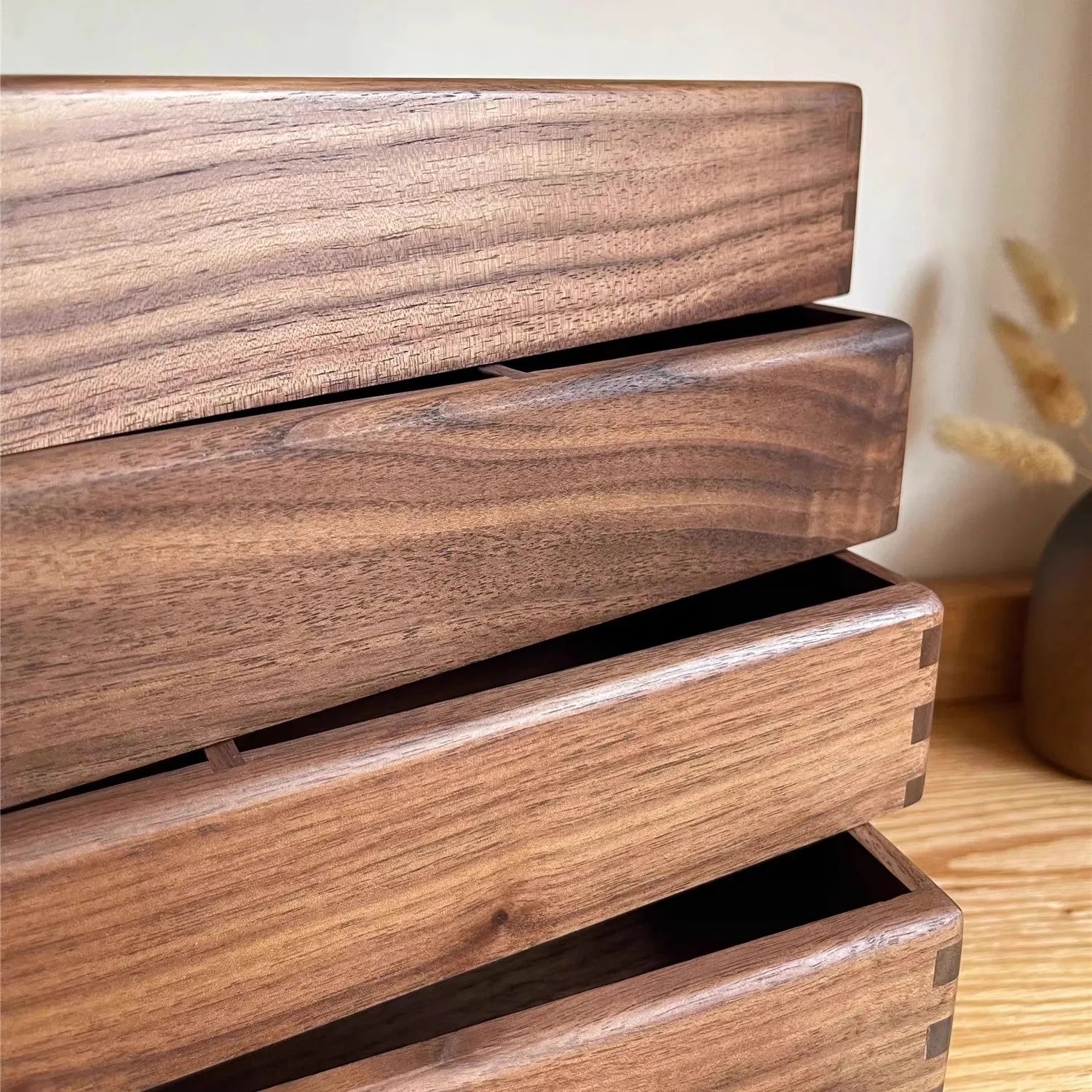 Compartment Solid Walnut Desk Organizer Precision-Crafted Wooden Storage Box for Office Supplies & Stationery