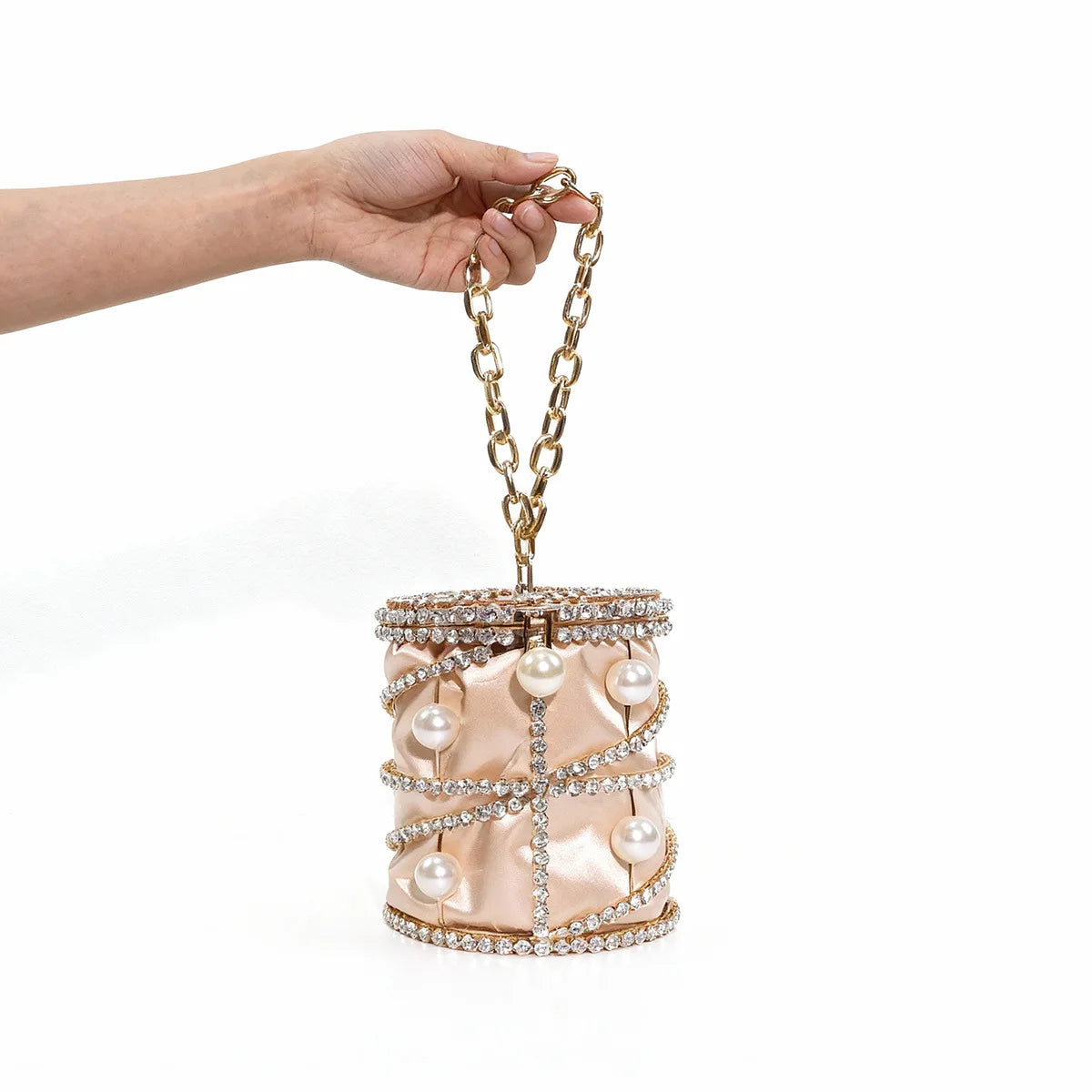 2026 Women's Pearl Bird Cage Bag Hollow Banquet Bag Shiny Light Luxury Dinner Clutch Bag