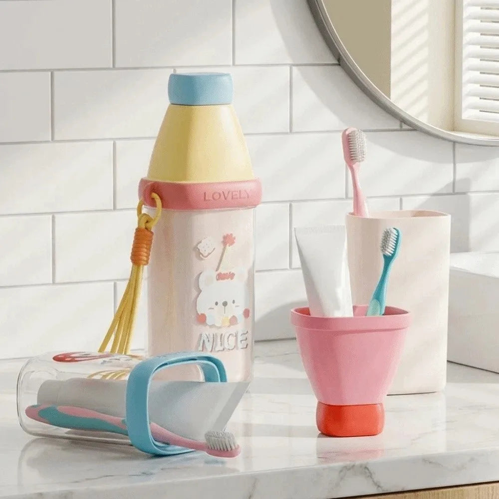 Plastic 3 in 1 Toothbrush Cup Cartoon Large Capacity Mouthwash Cup Space Saving Toothbrush Toothpaste Storage Box For Home