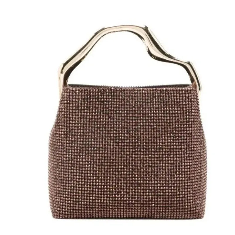 Luxury Satin Bucket Bag Women's Handbag Crystal Shiny Rhinestone Diamond Evening Bag Wedding Party Clutch Purse Crossbody Bag