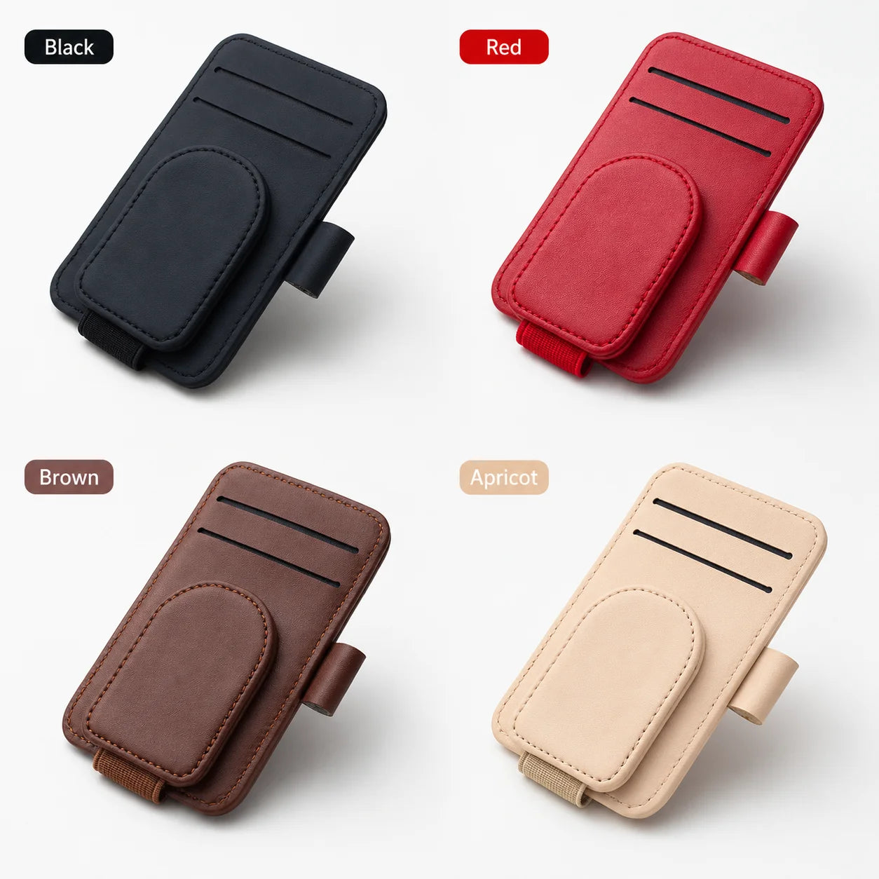 Car Sun Visor Sunglasses Holder Magnetic PU Leather Eyeglass Clip Universal Auto Card Storage Glasses Organizer for Vehicle