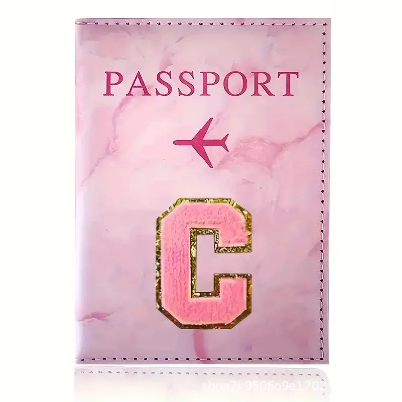 Pink PU Leather Passport Holder with Embroidery Label, Ticket & ID Credit Card Holder Cover, Travel Accessories