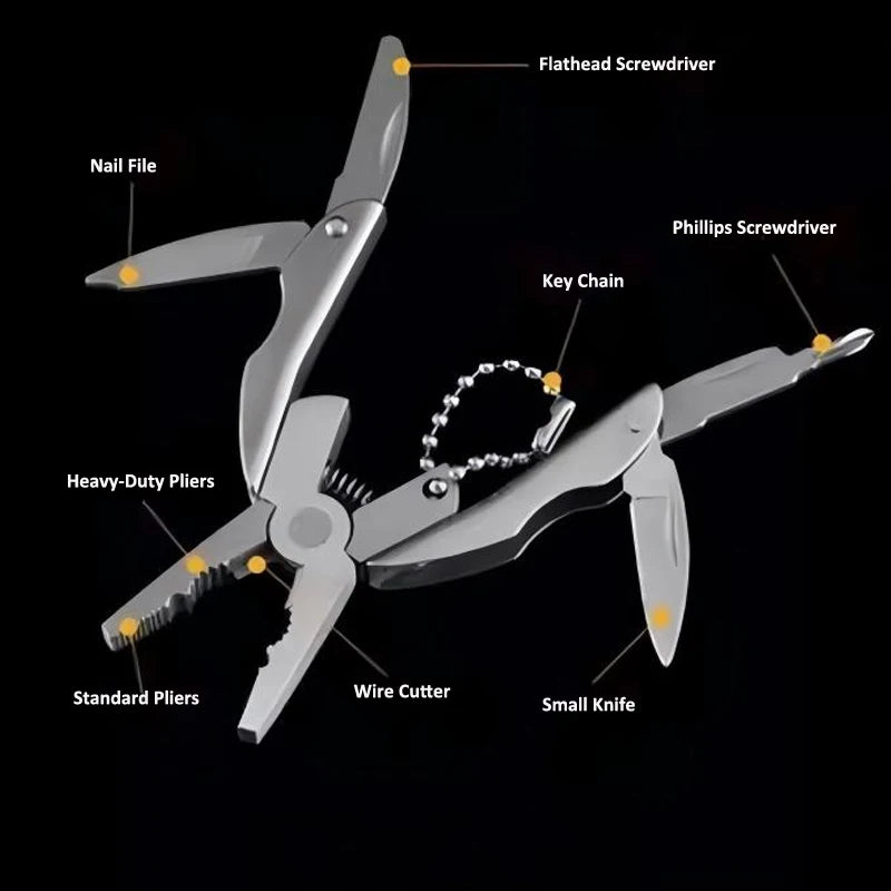 Mini Multifunctional Pliers 420 Stainless Steel Folding Pocket Tool with Keychain And Nylon Storage Bag