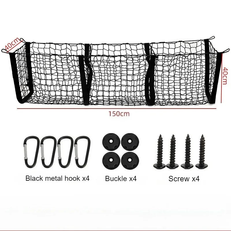 Universal 3-Column Cargo Net Trunk Bed Organizer Mesh Storage Net Bed Grocery Auto Holder Pickup Truck Bed Truck Accessories