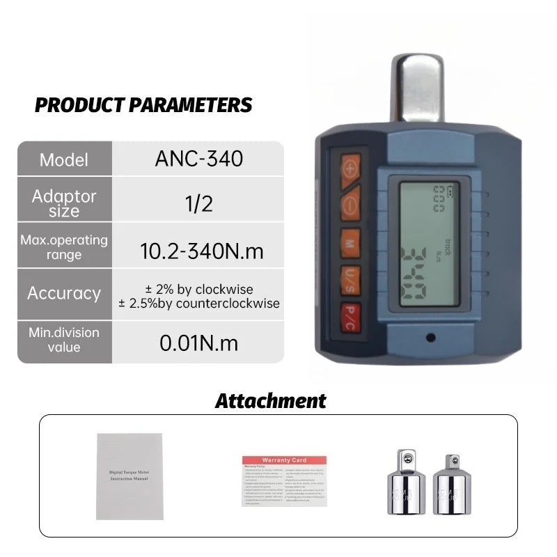 ANC Industrial Digital Torque Meter Torque Gauge 30 135 200 340 N M Torque Adapter Maintenance Instrument for Accurate Detection