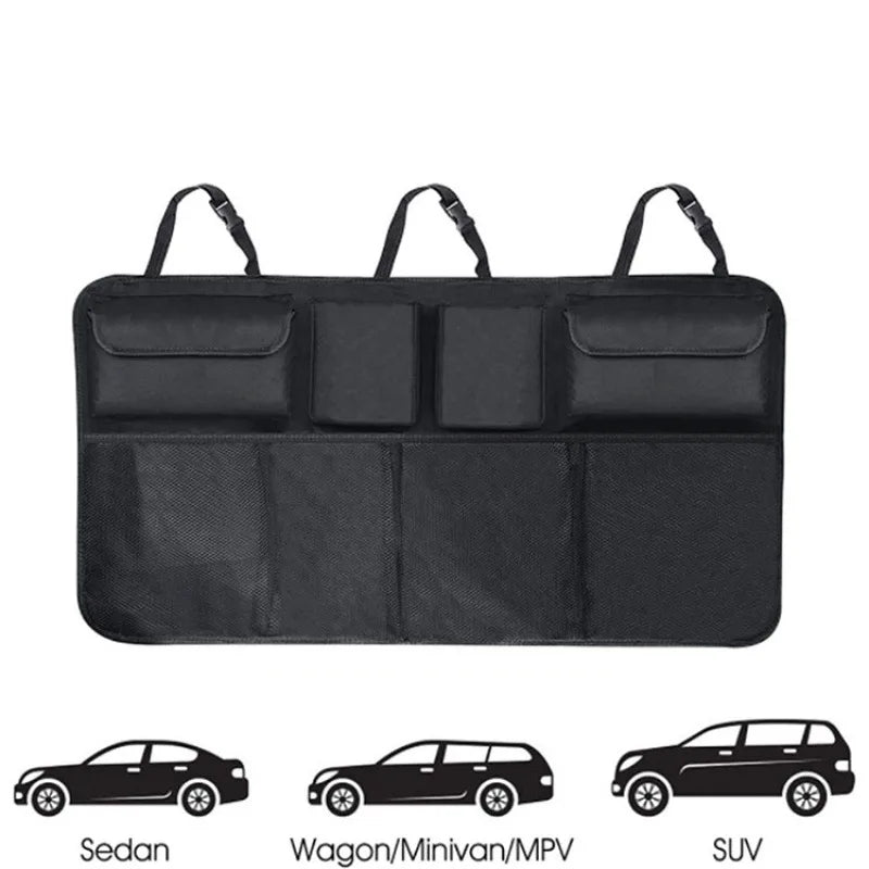 Car Trunk Organizer Universal Adjustable Backseat Storage Bag Net High Capacity Hanging Organizers for Jeeps SUVs Vans