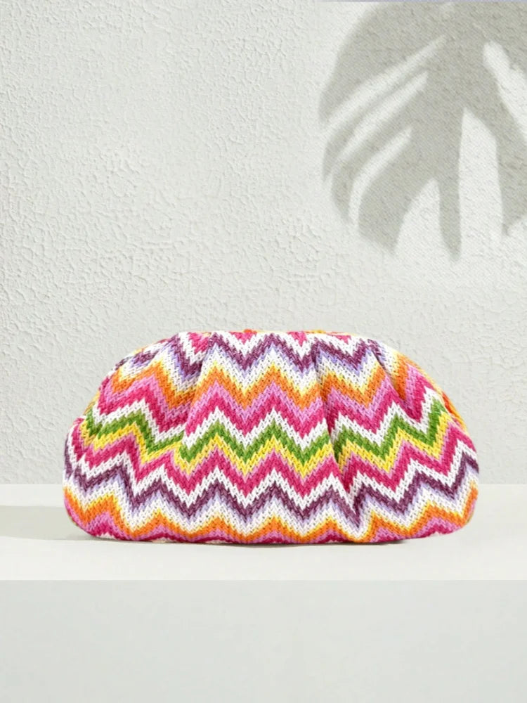 2026 Summer New Rainbow Mixed Color Stripe Knitted Woven Handbags Women Causal Weaving Purse Seaside Vacation Beach Bags