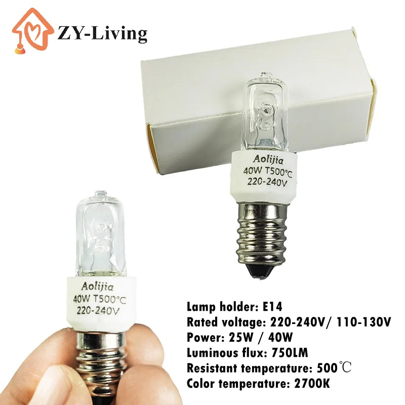 1Pcs 25W/40W E14 Oven Light Bulb 220-240V Safe Halogen Oven Lamp High Temperature 500℃ Resistant Dryer Microwave Light Bulb