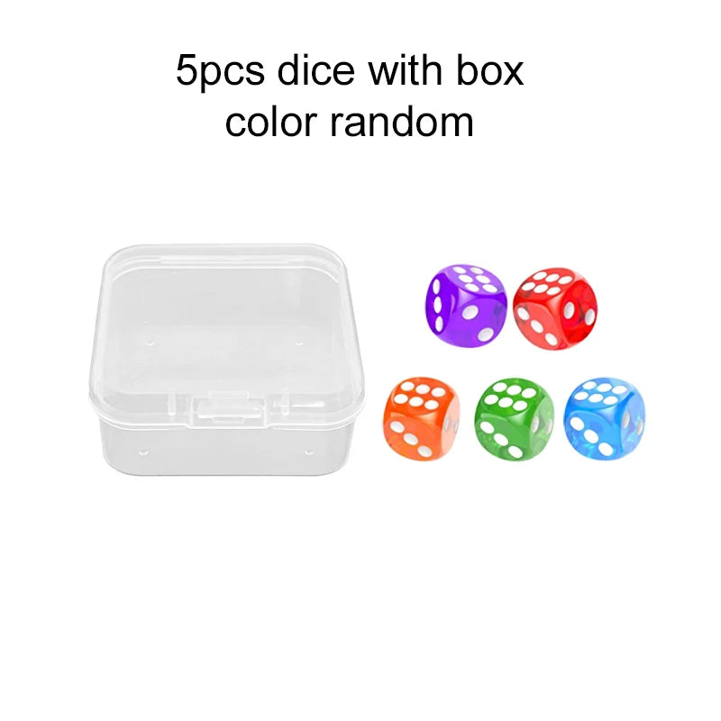 5pcs Six Sided Dice 14mm with Storage Box Transparent Color Acrylic Entertainment Board Game Accessories Gambling Props TMZ