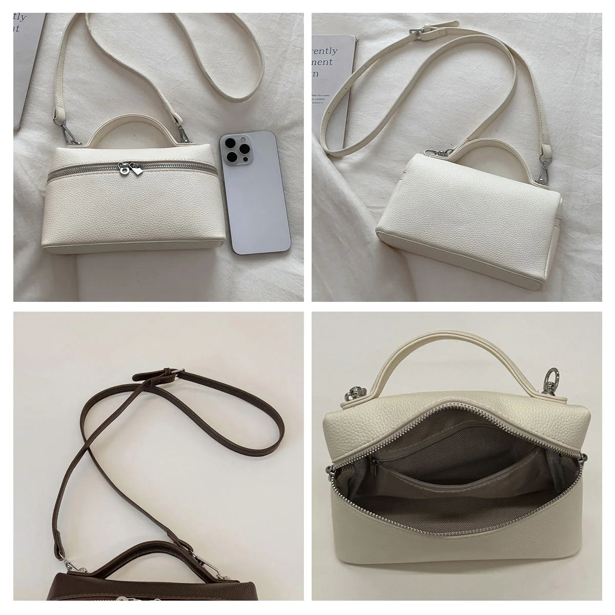 Fashionable and Sweet Dopamine Colored Diagonal Cross Bag Litchi Pattern Hand-held Box Bag Daily Commuting Versatile Square Bag