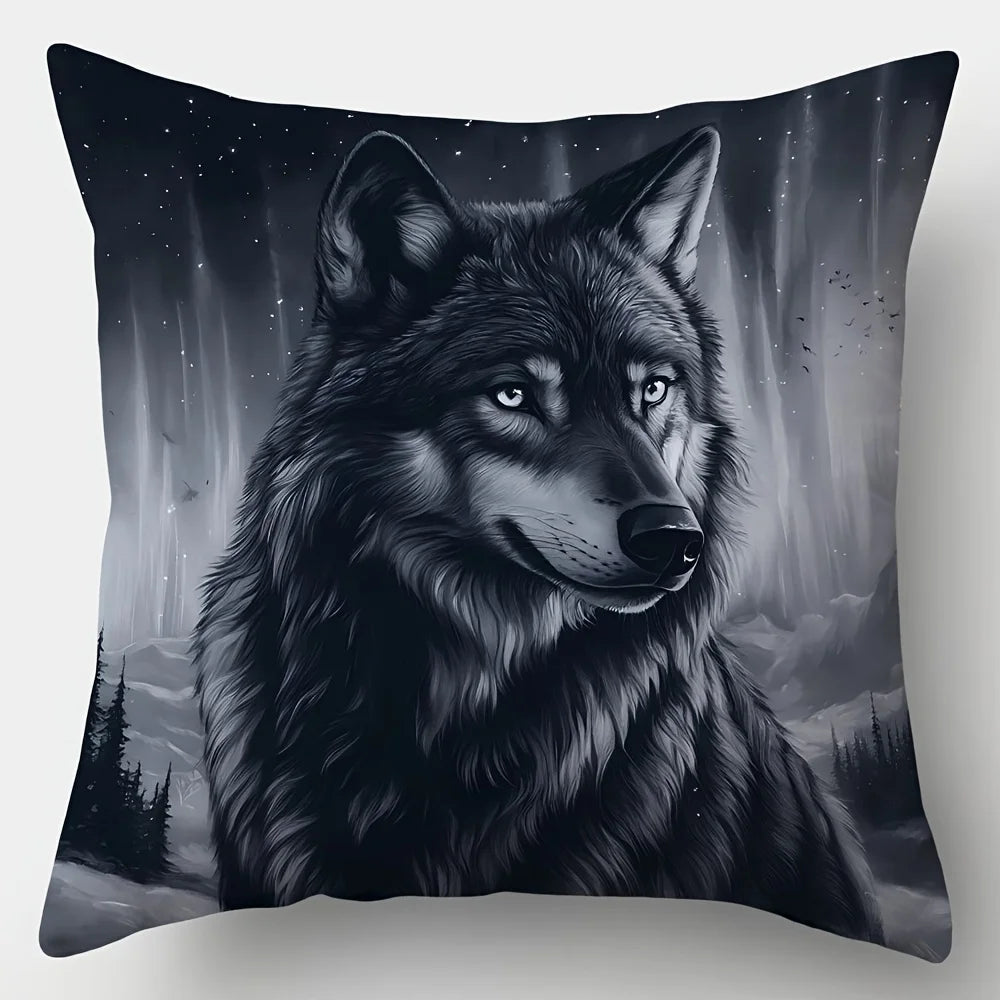 4-Piece Printed Pillowcase Set – Wolf Theme with Dark Tones for a Mysterious & Cool Atmosphere