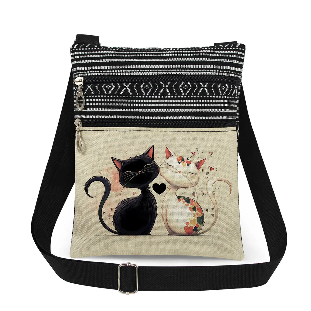 Cute Cartoon Black Cat Print Crossbody Bags Shoulder Bags For Women Daily Travel Portable Small Messenger Bags Catkeeper Gift