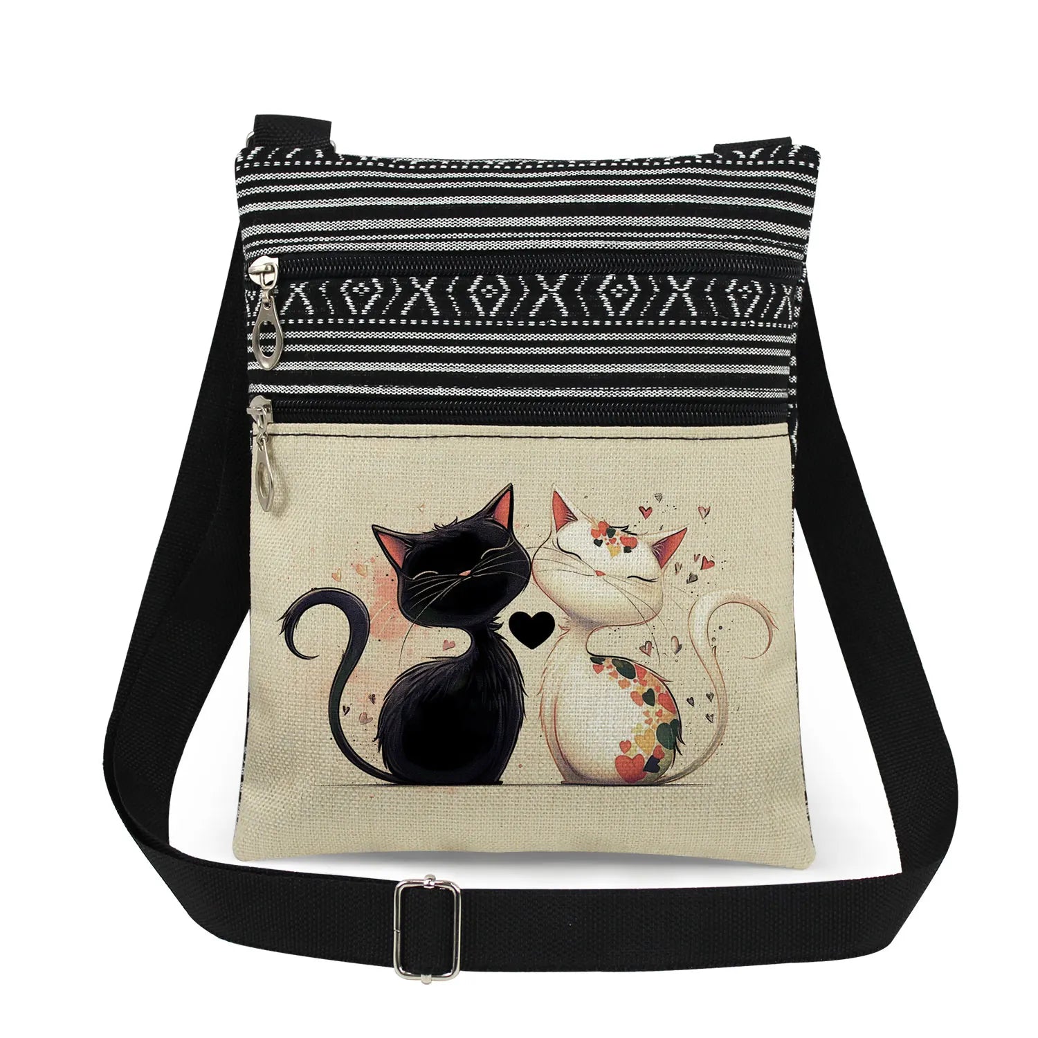 Cute Cartoon Black Cat Print Crossbody Bags Shoulder Bags For Women Daily Travel Portable Small Messenger Bags Catkeeper Gift