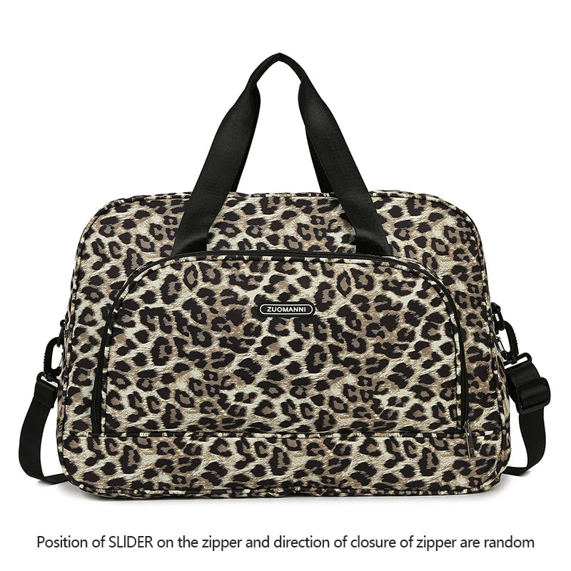 Fashionable Leopard Printing Travel Bag, Large Capacity Sports Gym Tote Bags for Women,Weekend Overnight Duffel Shoulder Bag