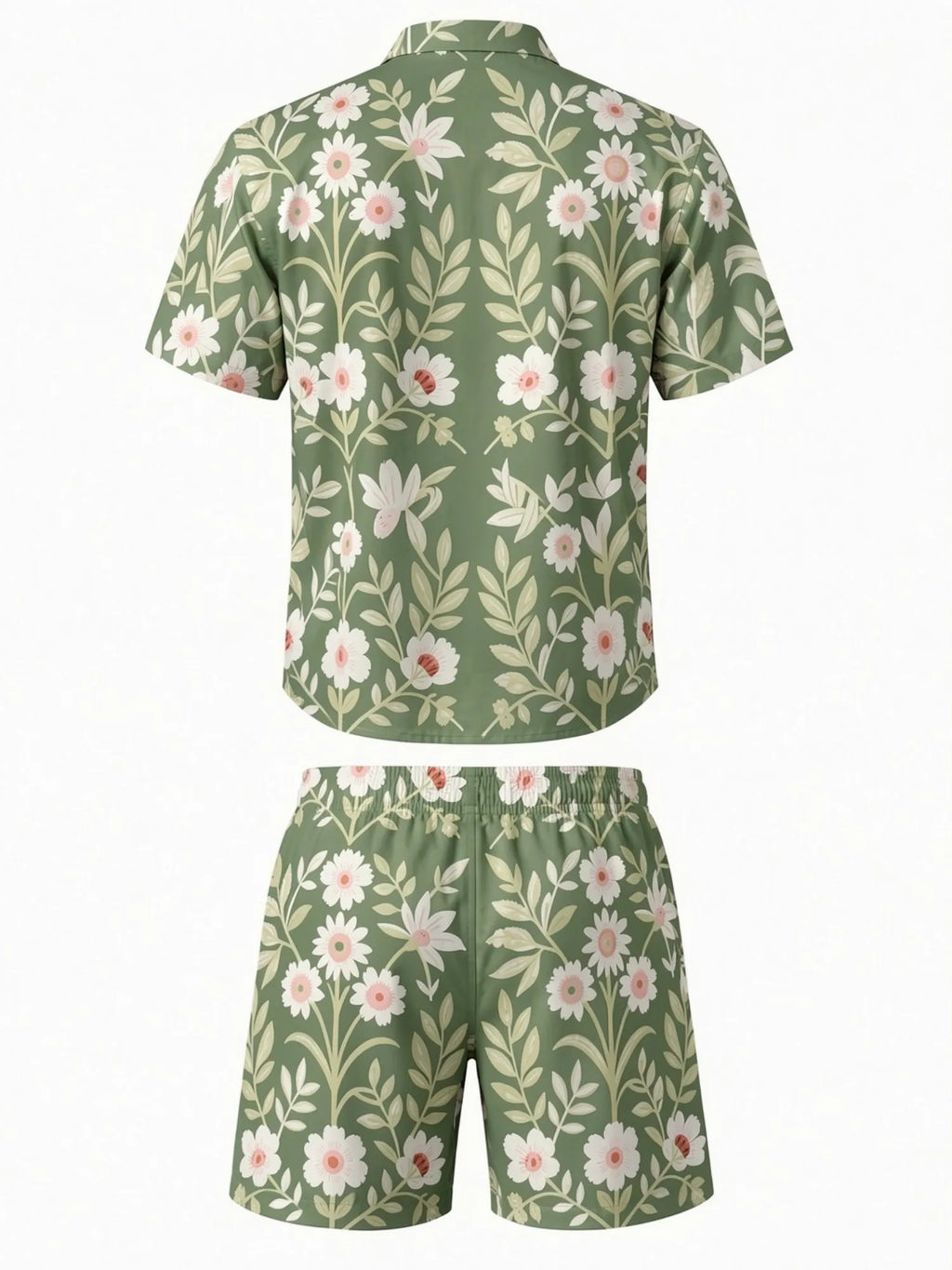 Mens Floral Short Sleeve Shirt and Drawstring Shorts Set Beach Vacation Matching Summer Two Piece Casual Beach Outfit Resortwear